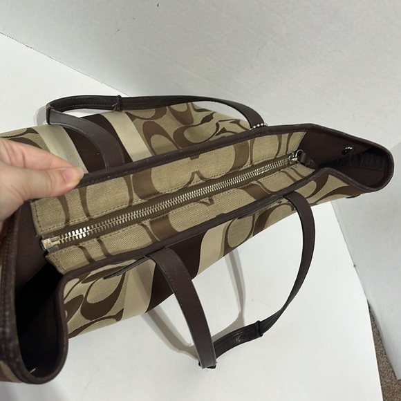 Coach Signature Striped Brown Tote Bag Large - Picture 7 of 8